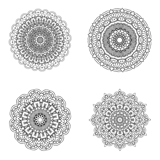 conjunto de bundle elemento vectorial de mandala blanco y negro