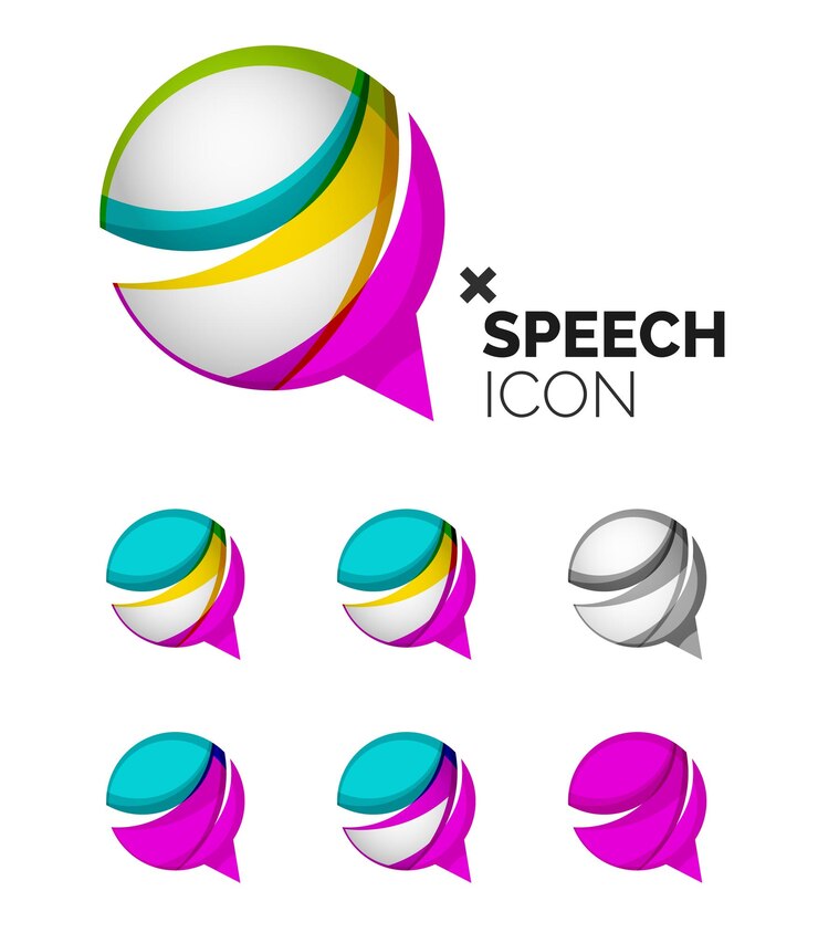 Vector conjunto de burbujas de discurso abstractas e iconos de nube conceptos de logotipo empresarial limpio diseño geométrico moderno