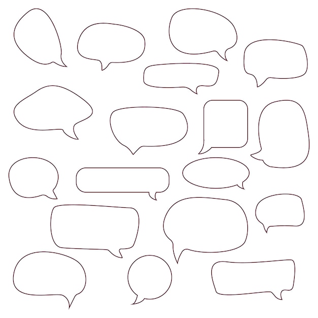 conjunto de burbujas de discurso blancas vacías en blanco con diseño plano etiqueta dibujada a mano para símbolo de chat