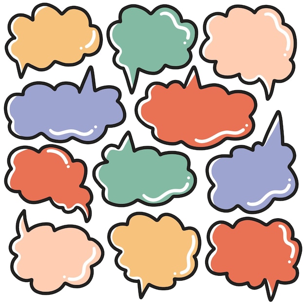 conjunto de burbujas de discurso de doodle de colores