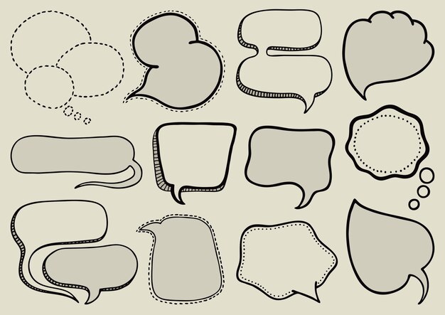 Conjunto de burbujas de discurso de estilo cómico de doodle dibujado a mano Colección de fondos de mensajes