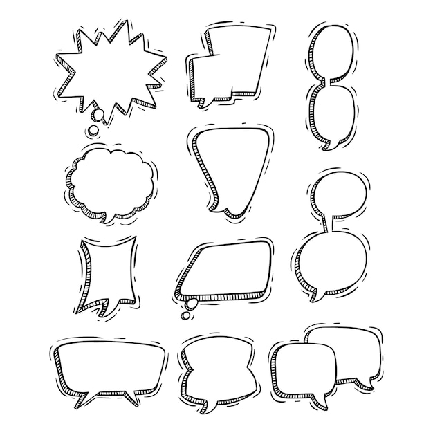 conjunto de burbujas de discurso de estilo dibujado a mano o doodle