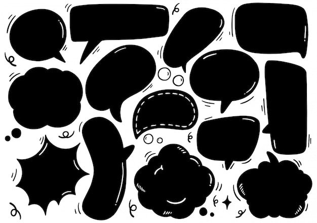 Conjunto de burbujas de discurso lindo en estilo doodle