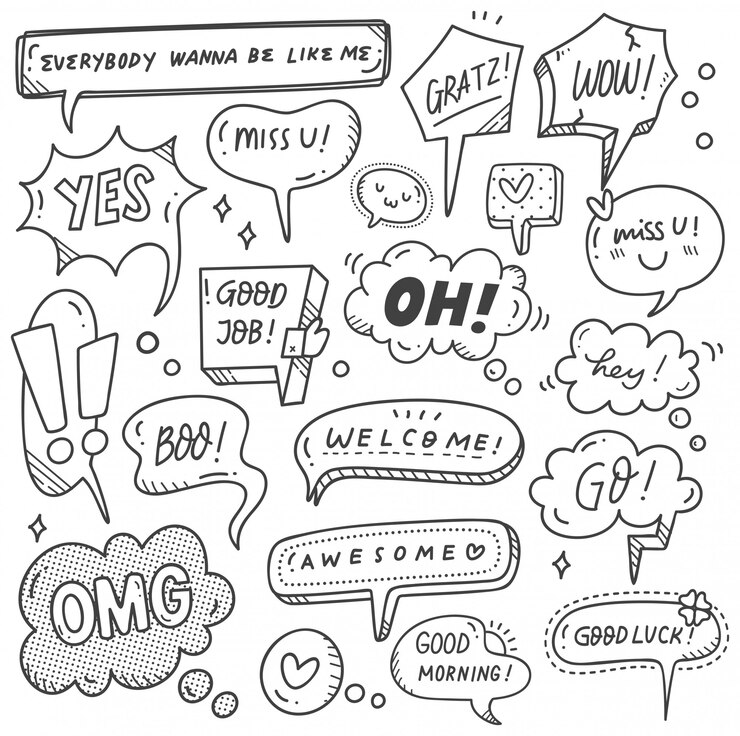 Vector conjunto de burbujas de discurso lindo en estilo doodle