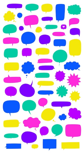 Vector un conjunto de burbujas de discurso llenas de colores dibujadas a mano y globos de texto