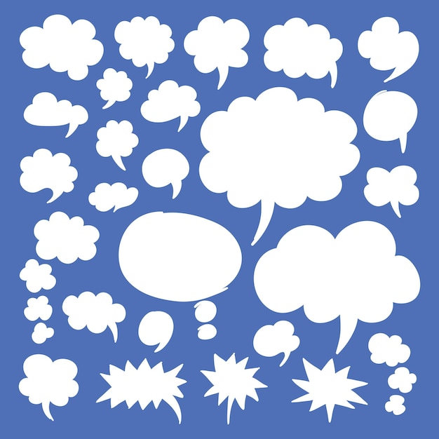 Conjunto de burbujas de discurso y nubes de pensamiento. Símbolos de silueta vectorial en eps8.