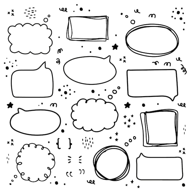 Conjunto de burbujas de discurso pegatina dibujada a mano para símbolo de chat Ilustración de dibujos animados