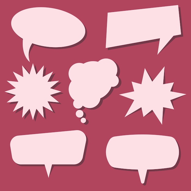 Conjunto de burbujas de discurso sobre un fondo rojo. Burbujas de discurso sin frases. Ilustración vectorial.