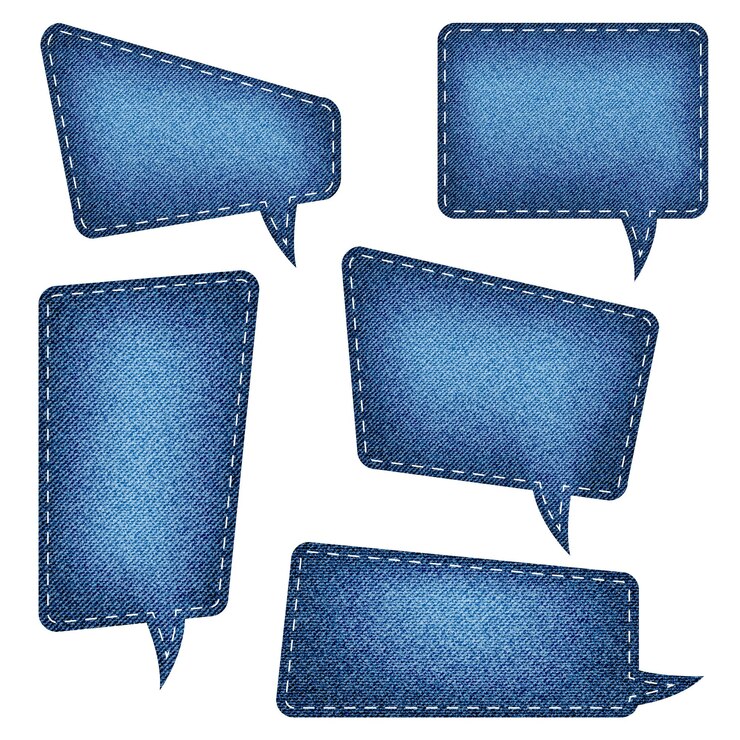 Vector conjunto de burbujas de discurso textura de mezclilla azul jean craft stick