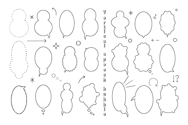 Conjunto de burbujas de discurso vertical dibujadas a mano Elementos de flechas de globos de marcos cómicos lindos para decoración