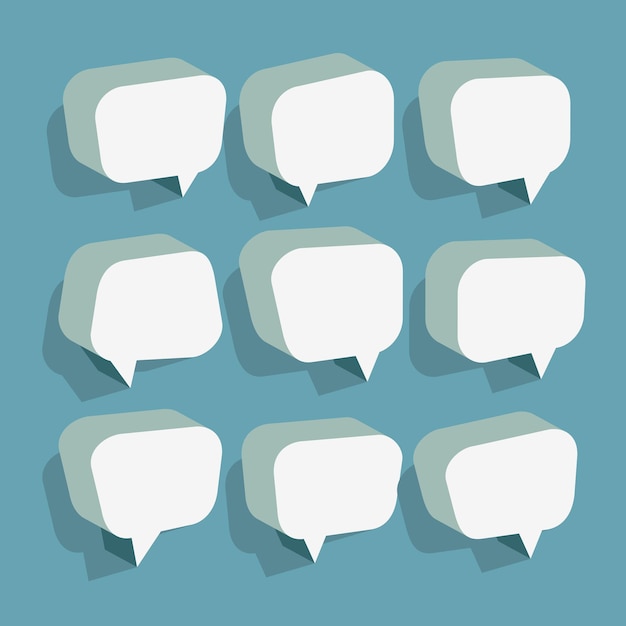 Conjunto de burbujas de habla blancas en 3D Imagen vectorial