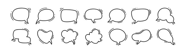 Conjunto de burbujas de habla en blanco de Doodle Iconos de nube de conversación cómica y globos