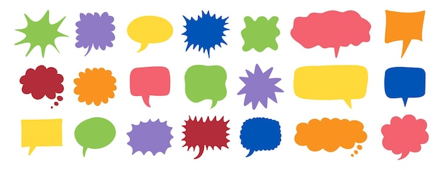 conjunto de burbujas de habla coloridas vector dibujado a mano burbujas cute de comunicación colección de burbuja de habla