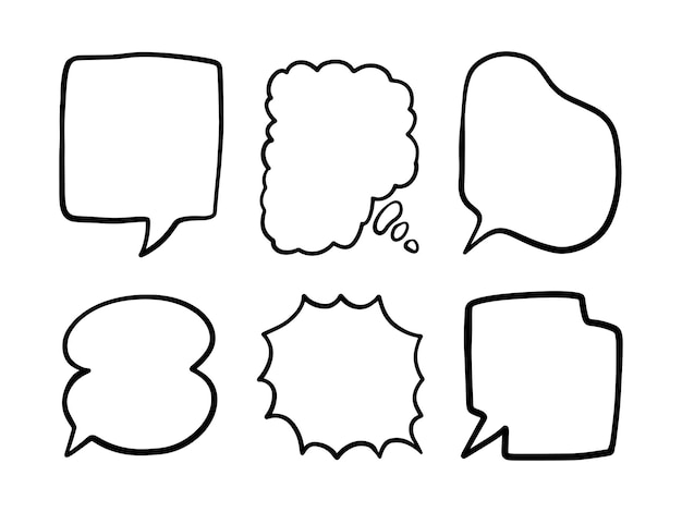 Conjunto de burbujas de habla dibujadas a mano Ilustración vectorial