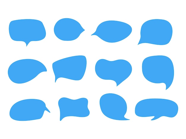 Conjunto de burbujas de habla dibujadas a mano nubes de mensajes colección de dibujos icono de comunicación cuadro de texto azul