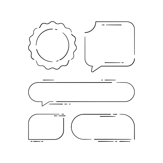 Conjunto de burbujas de habla y marcos Vector doodle dibujo de estilo boceto Ilustración vectorial