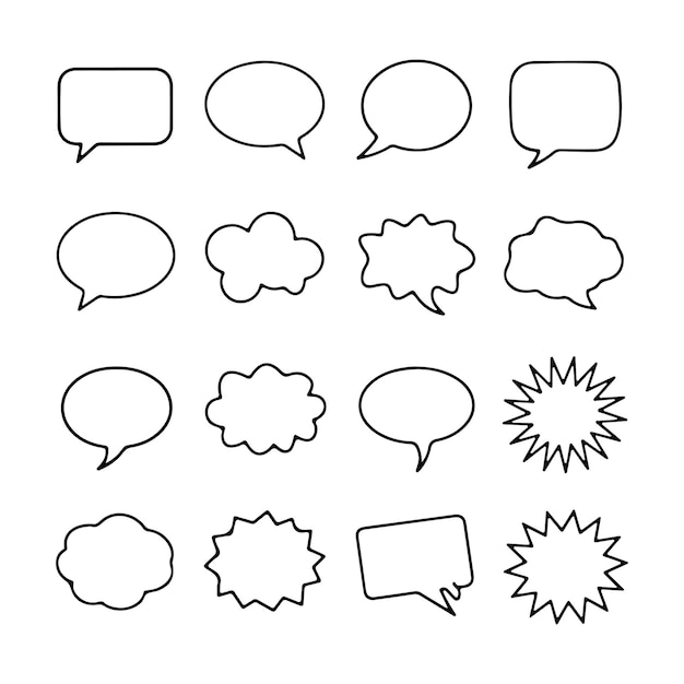 Conjunto de burbujas de habla y pensamiento para tiras cómicas y siluetas de conversaciones