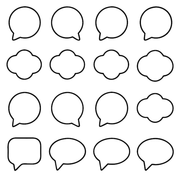 Conjunto de burbujas de habla vacías, diálogo, texto, ilustración vectorial, fondo blanco aislado