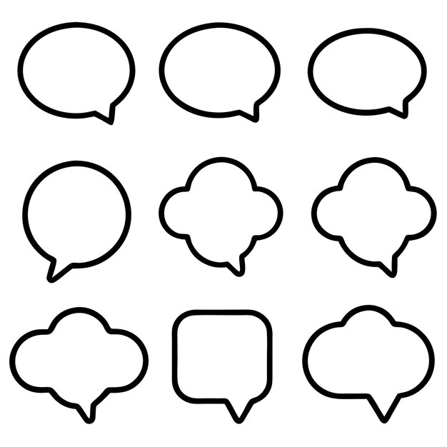 Conjunto de burbujas de habla vacías, diálogo, texto, ilustración vectorial, fondo blanco aislado