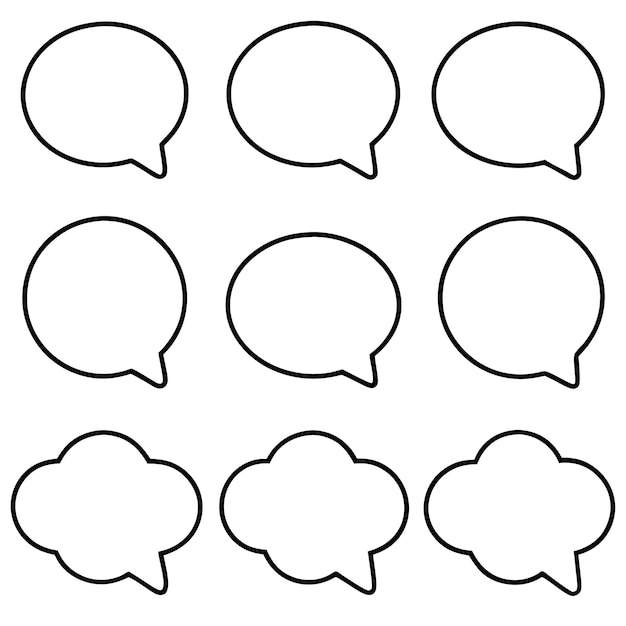 Conjunto de burbujas de habla vacías, diálogo, texto, ilustración vectorial, fondo blanco aislado