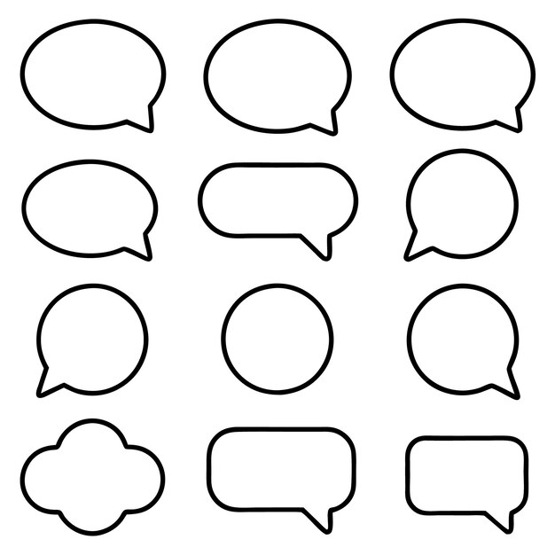 Conjunto de burbujas de habla vacías, diálogo, texto, ilustración vectorial, fondo blanco aislado