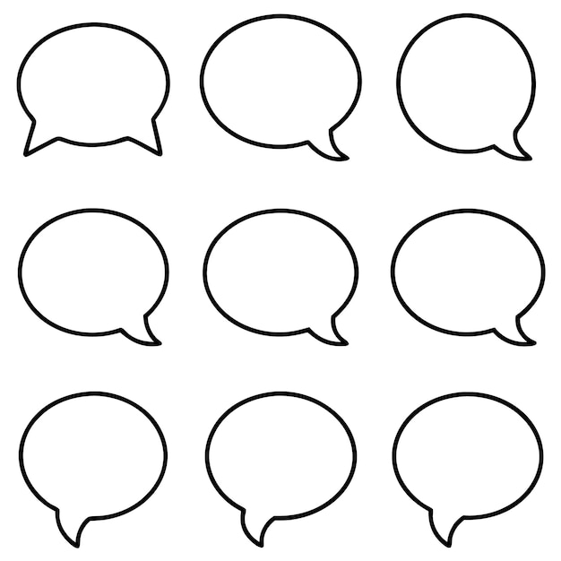 Conjunto de burbujas de habla vacías, diálogo, texto, ilustración vectorial, fondo blanco aislado