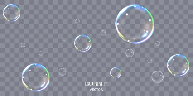 Conjunto de burbujas de jabón realistas aisladas sobre un fondo transparente