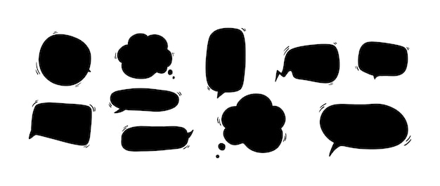 Conjunto de burbujas de mensajes de voz aisladas sobre fondo blanco Colección de garabatos de chat de diálogo Ilustración vectorial