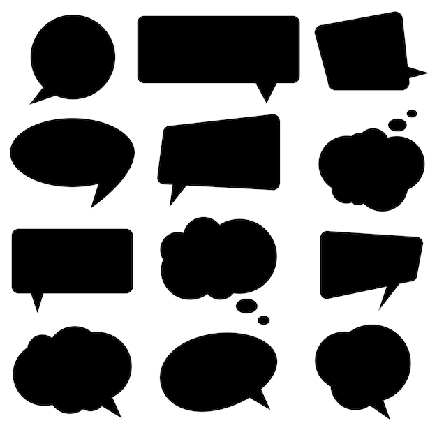 Conjunto de burbujas de pensamiento, habla, nube de sueño, globo de conversación, caja de citas, marco de información de texto, pancarta