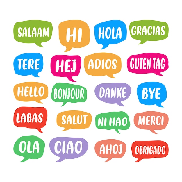 Conjunto de burbujas de voz con Word en diferentes idiomas