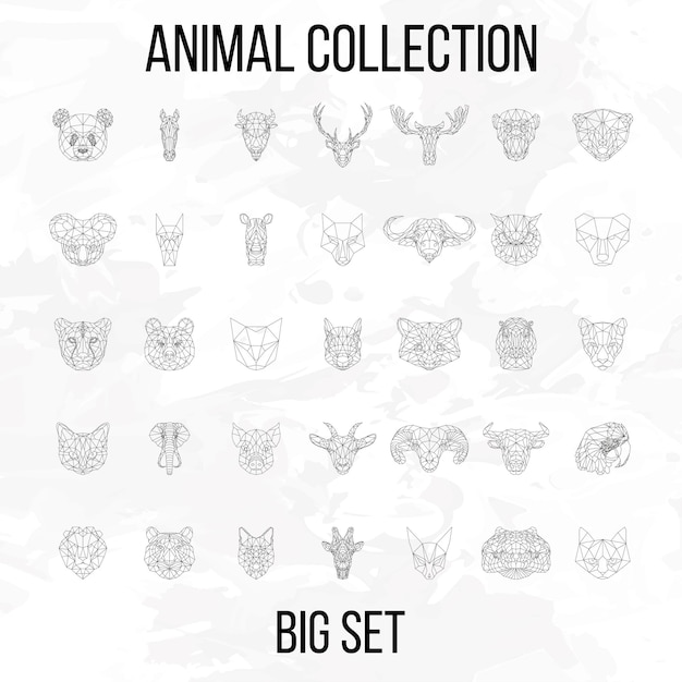 Conjunto de cabeza de animales geométricos aislados sobre fondo blanco ilustración de diseño vectorial vintage