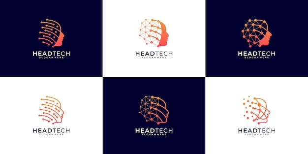 Conjunto de cabeza inteligente logotipo de tecnología humana Símbolo de alta innovación inteligencia artificial gente digital tecnología futura sofisticada y etc.