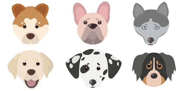 Vector conjunto de cabeza de perro lindo plano