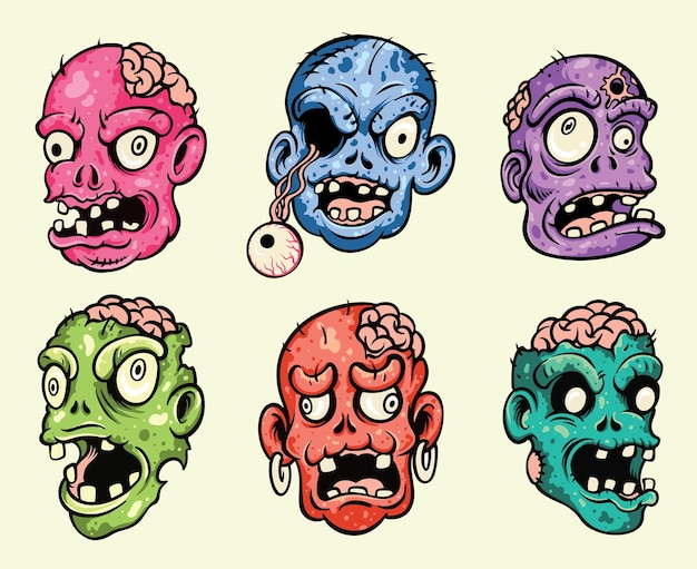 Vector conjunto de cabeza de zombie