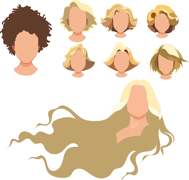 Un conjunto de cabezas femeninas con diferentes peinados.