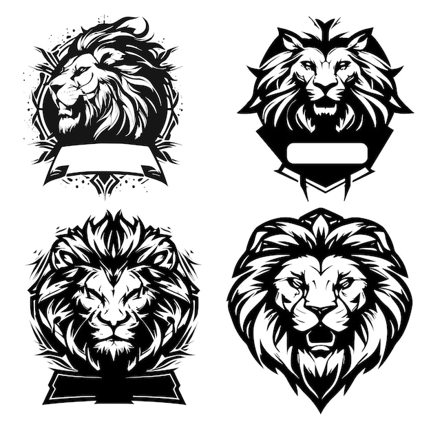 Un conjunto de cabezas de león con una etiqueta en blanco.