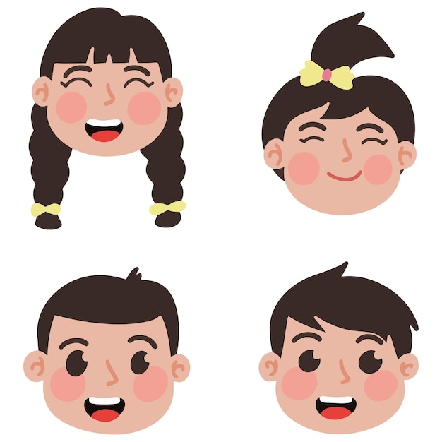 Conjunto de cabezas de niños niños y niñas niños caricaturas de caricaturas