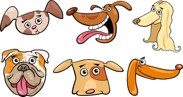 Conjunto de cabezas de perros divertidos de dibujos animados
