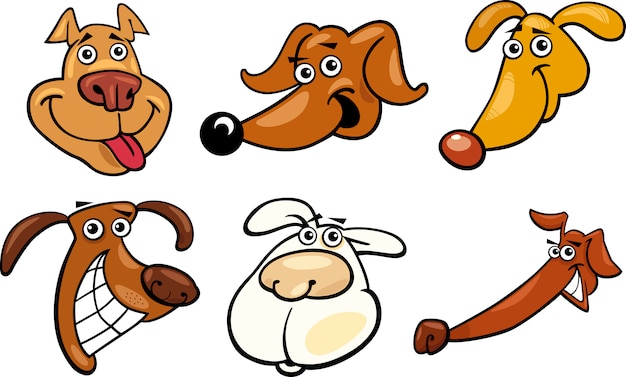 Conjunto de cabezas de perros divertidos de dibujos animados