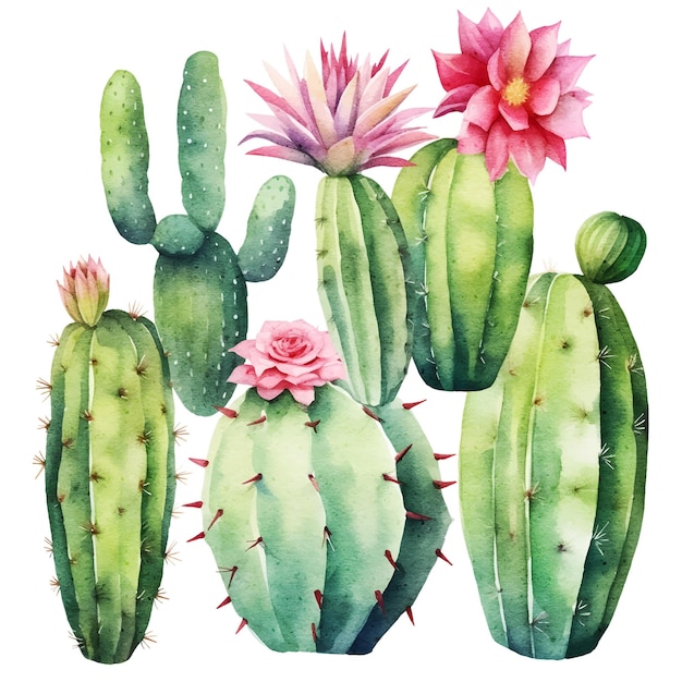 conjunto de cactus acuarela