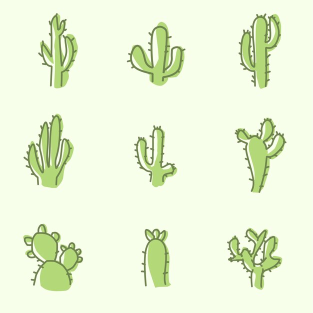 Conjunto de cactus dibujados a mano Elementos decorativos de diseño floral para las necesidades de decoración de patrones de impresiones