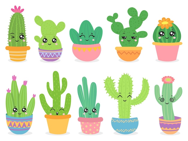 Vector conjunto de cactus de dibujos animados