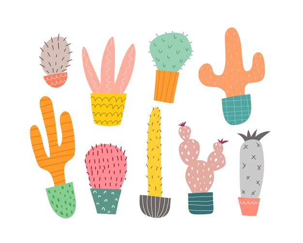 Conjunto con cactus de dibujos animados