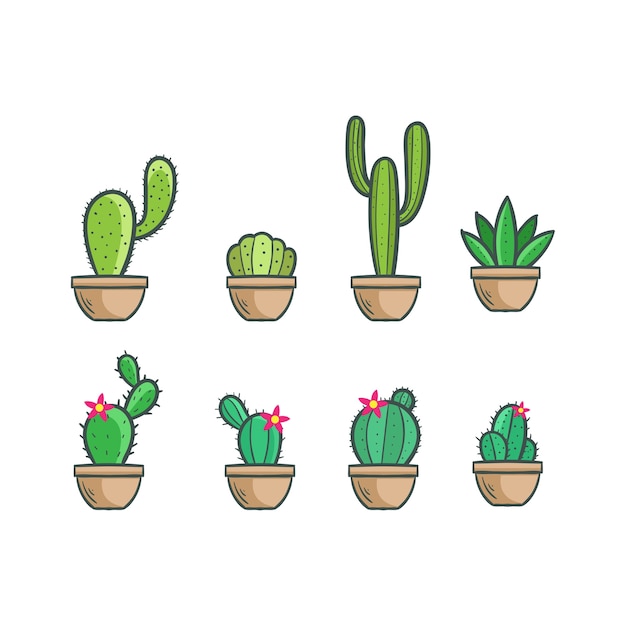 Conjunto de cactus doodle