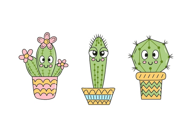 Conjunto de cactus kawaii