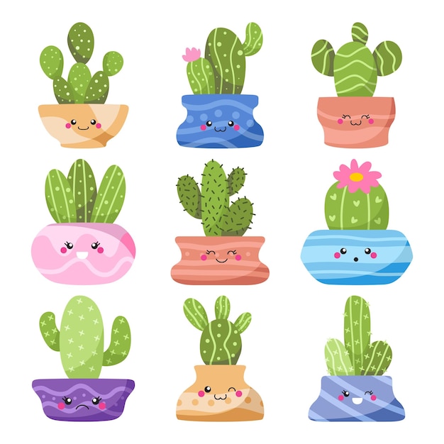 Conjunto de cactus kawaii