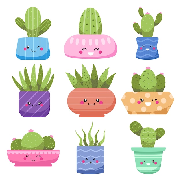 Conjunto de cactus kawaii
