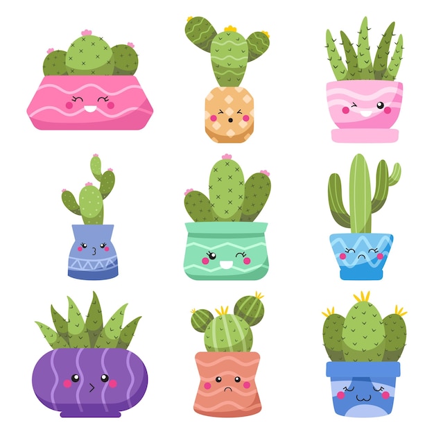 Conjunto de cactus kawaii