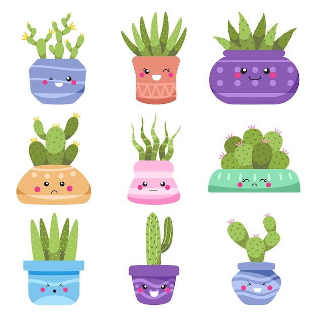 Vector conjunto de cactus kawaii