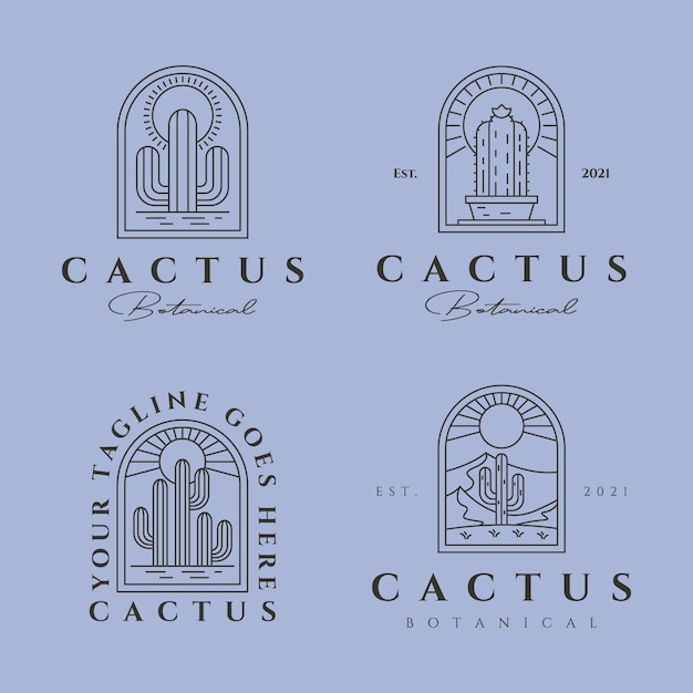 Conjunto de cactus logo vector línea arte símbolo ilustración diseño cactus insignia diseño